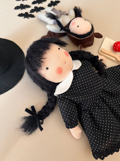 Waldorf doll WEDNESDAY medium / halloween collection
