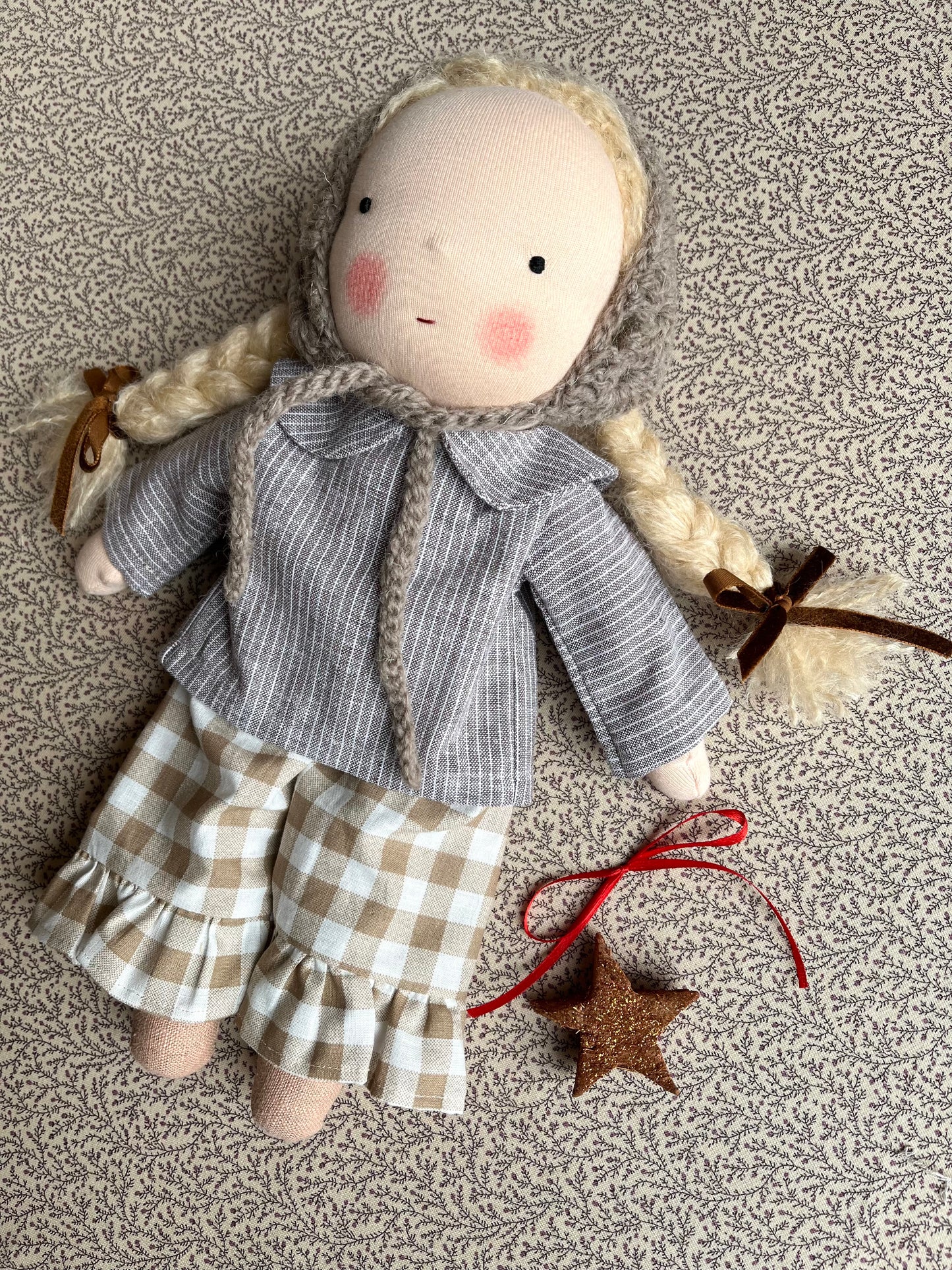 Waldorf doll DEVA medium / gingham collection