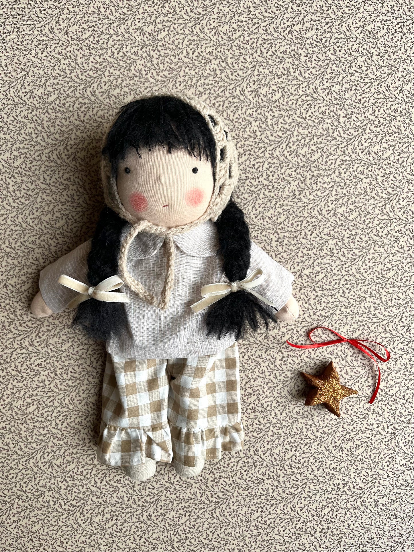 Waldorf doll YUKI medium / gingham collection