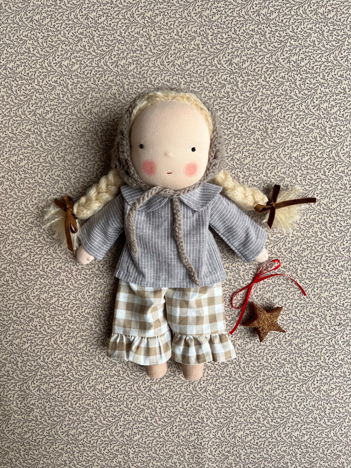 Waldorf doll DEVA medium / gingham collection